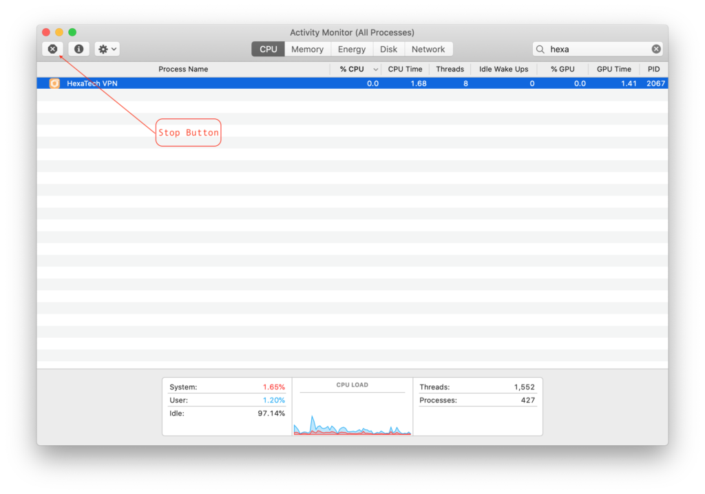 Force Quitting Menu Bar App Using macOS Activity Monitor 