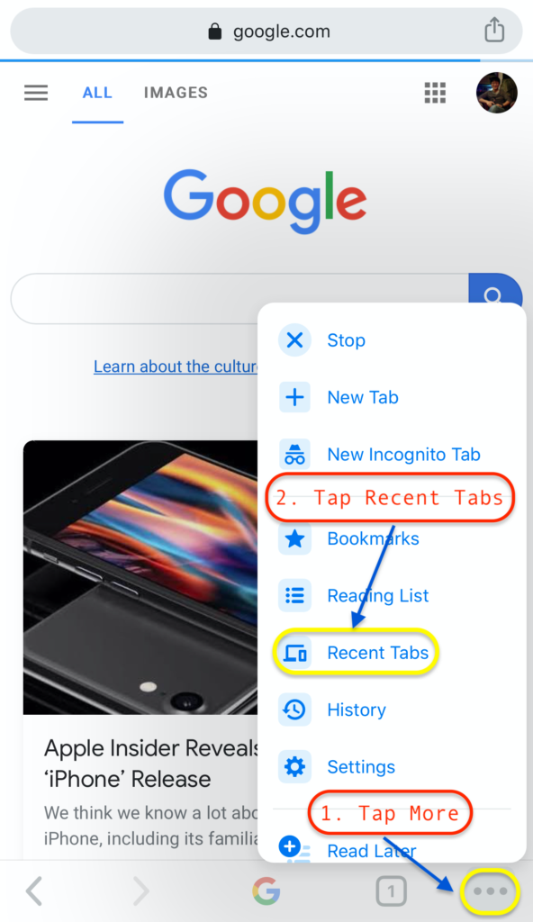Recover Recent Chrome Tabs on iPhone
