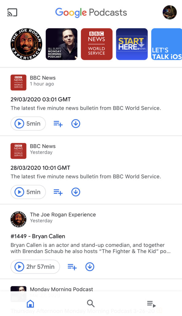 iOS Google Podcasts App Main Interface