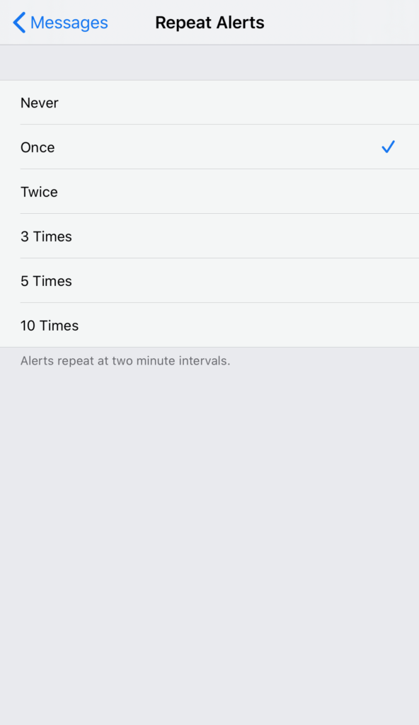 iOS Messages App Repeat Alerts Options