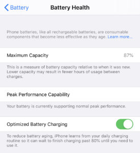 iOS Battery Health Screen