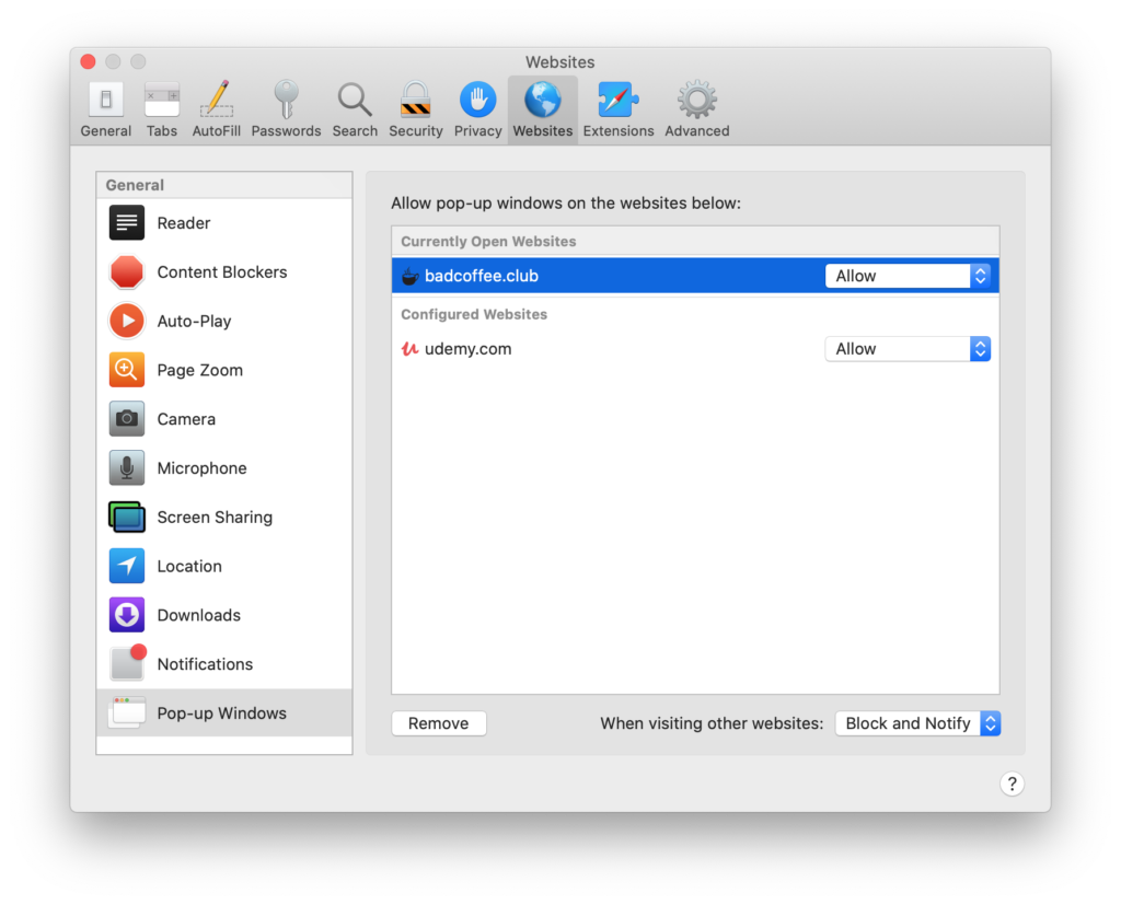 Configure Pop-up Windows for Safari on Mac
