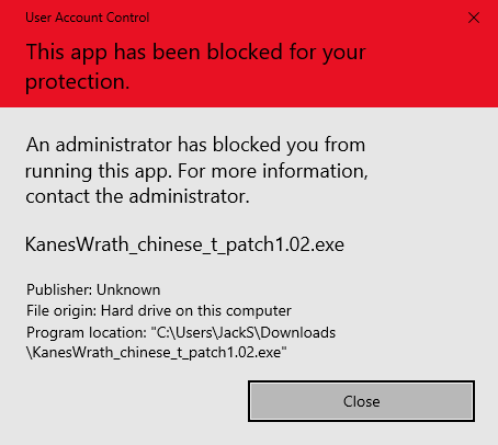 This app has been blocked for your protection error in Windows 10