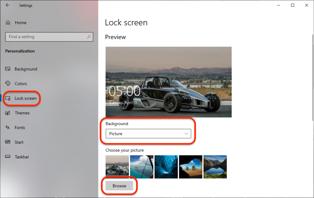 Windows 10 Lock Screen Settings