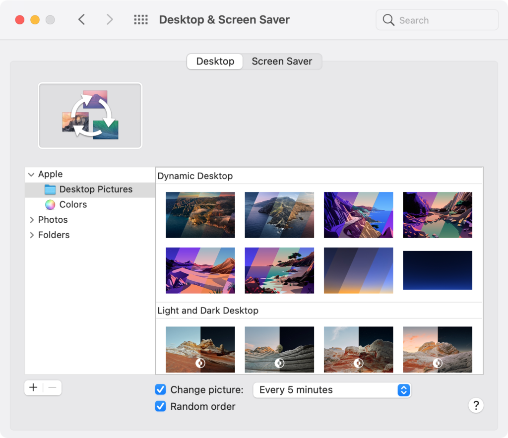 macOS Big Sur System Preferences Desktop & Screensaver