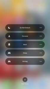 Default Focus Options in iOS 15 Control Center