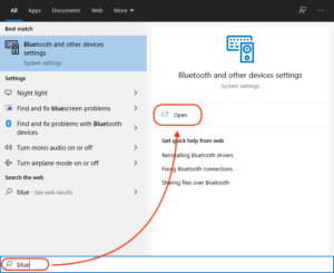 Opening Bluetooth settings in Windows 10 Start Menu