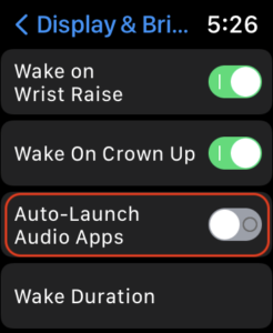Apple Watch SE Display & Brightness Settings - Auto-Launch Audio Apps