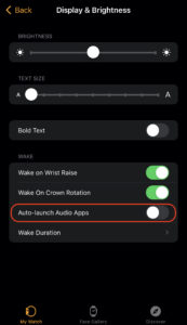 iPhone Watch App - Apple Watch Display & Brightness Settings - Auto-launch Audio Apps