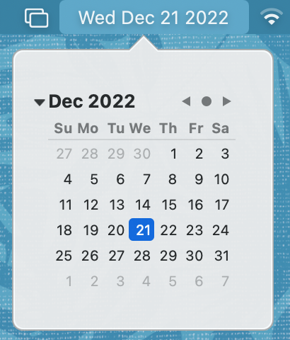 Mini Calendar in macOS Menu Bar